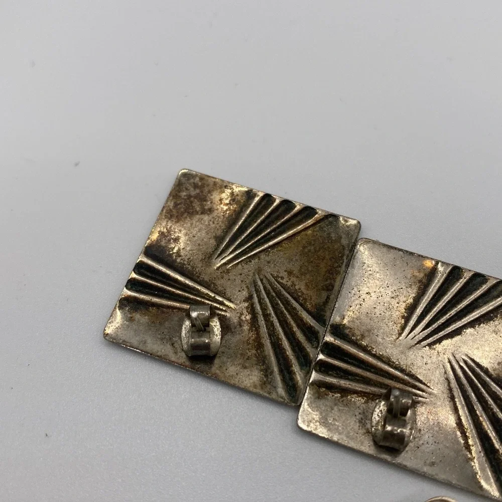 Vintage Silver Tone Earring Lot 3 Pairs Pierced Studs Shell Fan Art Deco Square‎
